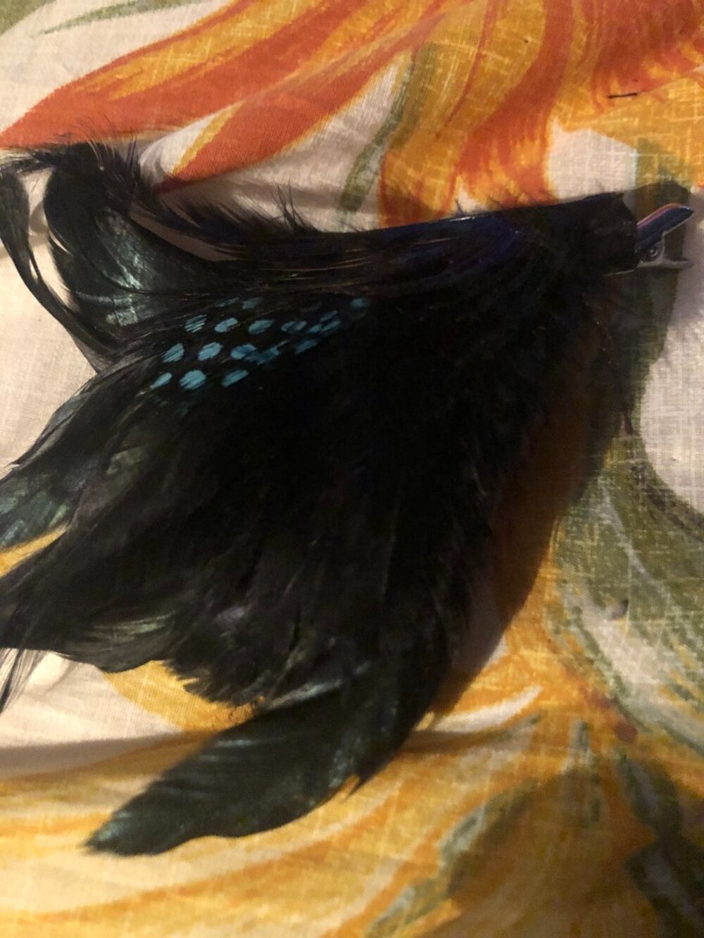 black green peacock feather clip for hair